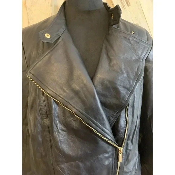 Michael Kors Real Leather Moto Jacket Asymmetrical Zip Black NWT $250 - 1X AS IS - Picture 6 of 16
